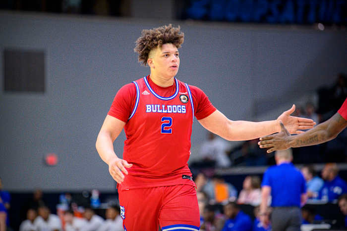 Louisiana Tech Bulldogs forward Kenneth Lofton Jr. (2) walks back up the court after making a basket against the North Texas Mean Green during the second half of the men s basketball semi-finals of the USA Conference Tournament at Ford Center at The Star.